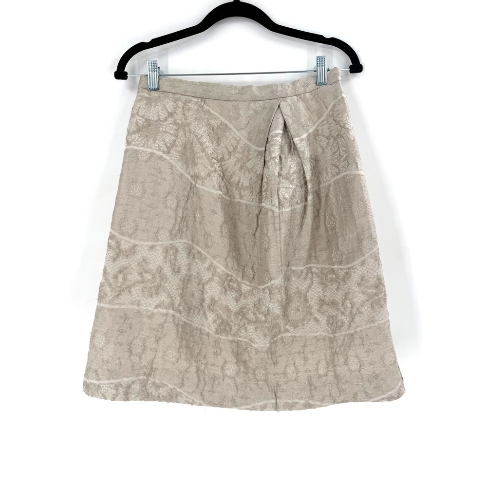 Peter Som A-Line Skirt Womens 12 Champagne Silk Blend Lace Jacquard Romantic Lux